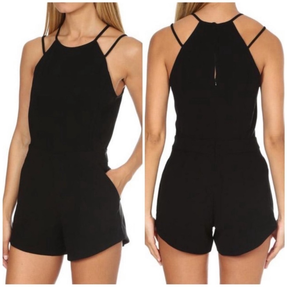 IRO Women’s Farn Crepe Double Strap Romper Pockets Black Sz 40 US Sz 8